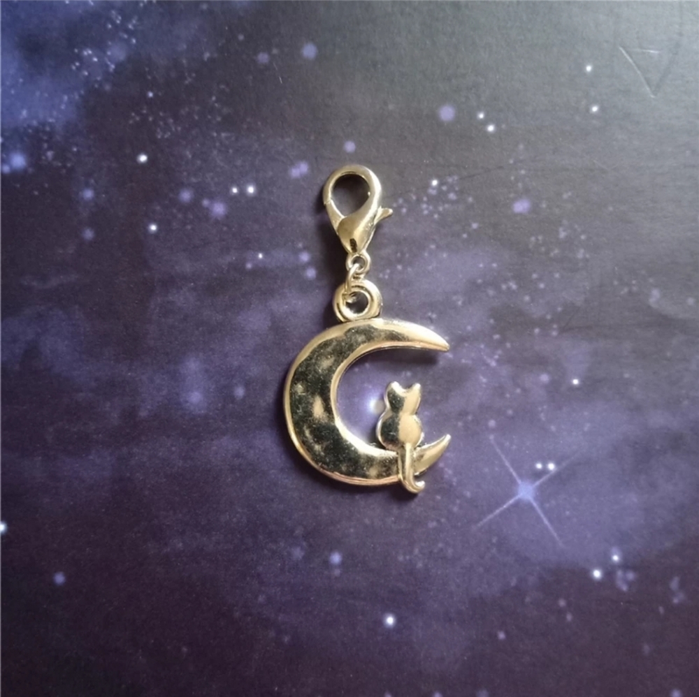 clip on cat in moon charms for bracelet, planner